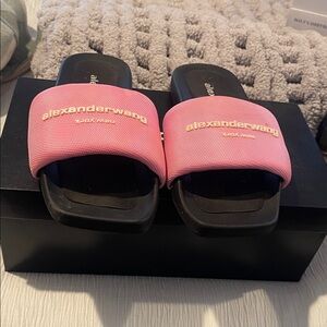 Alexander Wang Pink and Black Logo Slide Sandals